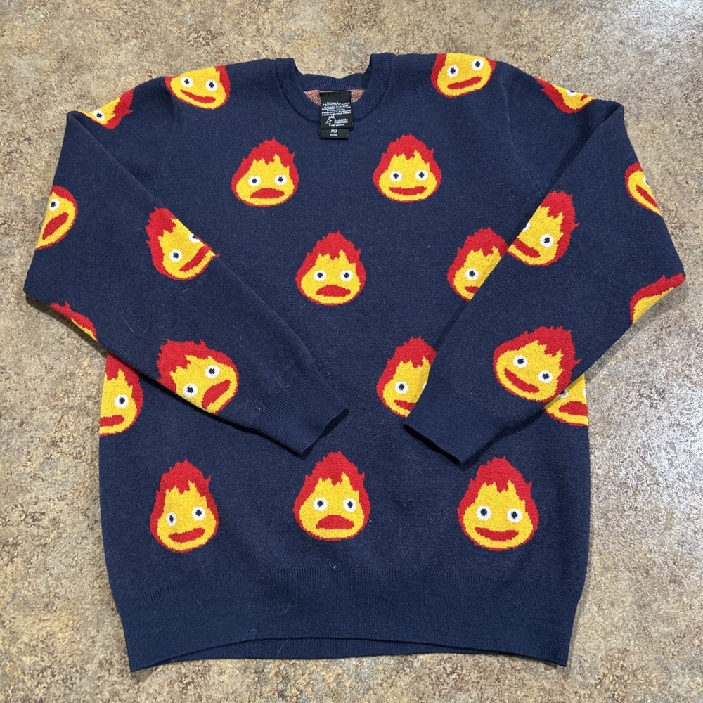 Howls Moving Castle Sweater Mens M Studio Ghibli Calcifer Box Lunch Pullover